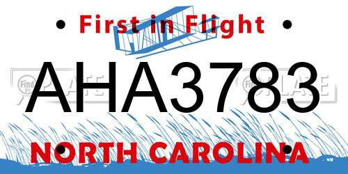AHA3783 North Carolina License Plate