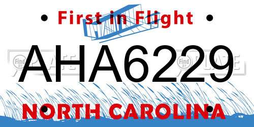 AHA6229 North Carolina License Plate