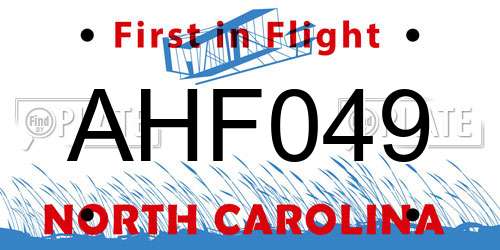AHF049 North Carolina License Plate