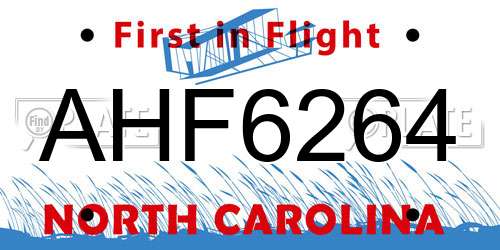 AHF6264 North Carolina License Plate
