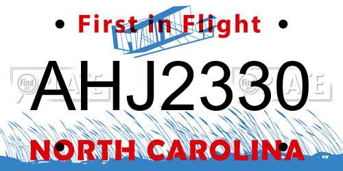 AHJ2330 North Carolina License Plate