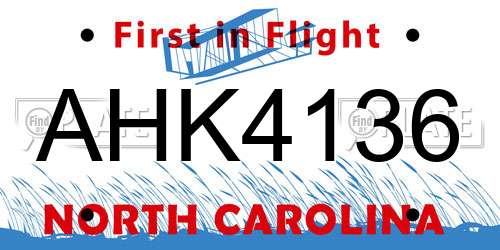 AHK4136 North Carolina License Plate