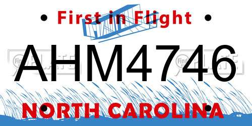 AHM4746 North Carolina License Plate