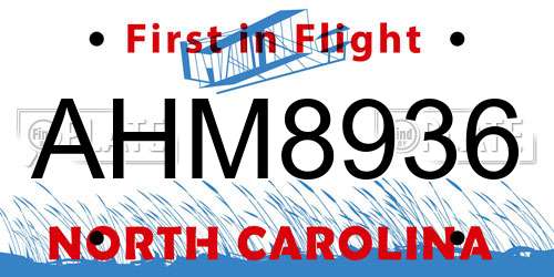 AHM8936 North Carolina License Plate