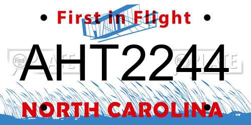 AHT2244 North Carolina License Plate