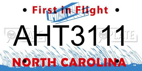 AHT3111 North Carolina License Plate