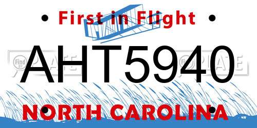 AHT5940 North Carolina License Plate