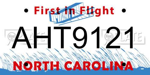 AHT9121 North Carolina License Plate