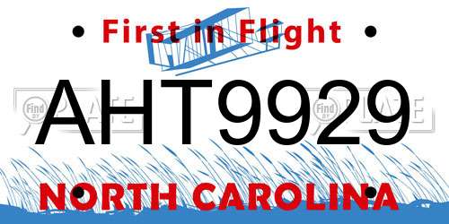 AHT9929 North Carolina License Plate