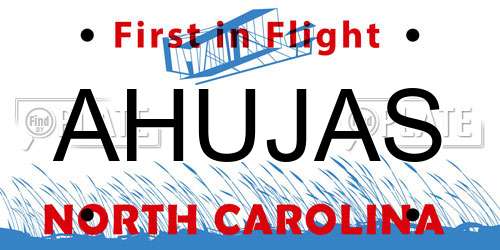 AHUJAS North Carolina License Plate