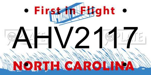 AHV2117 North Carolina License Plate