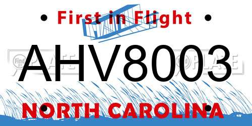 AHV8003 North Carolina License Plate