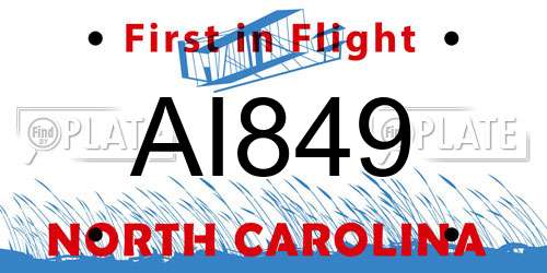 AI849 North Carolina License Plate