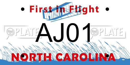 AJ01 North Carolina License Plate