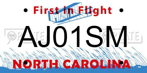AJ01SM North Carolina License Plate
