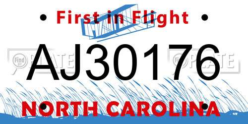 AJ30176 North Carolina License Plate