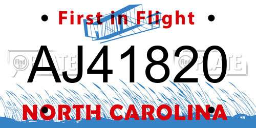 AJ41820 North Carolina License Plate