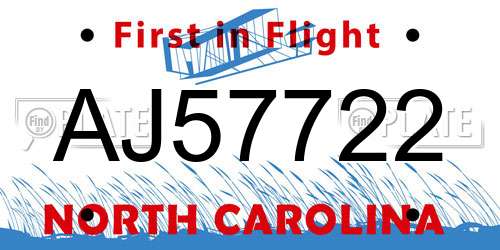 AJ57722 North Carolina License Plate