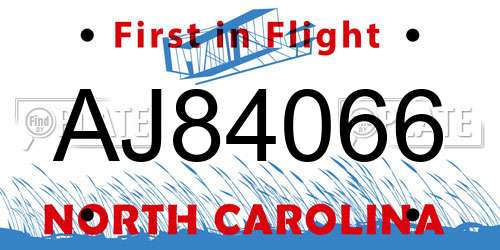 AJ84066 North Carolina License Plate