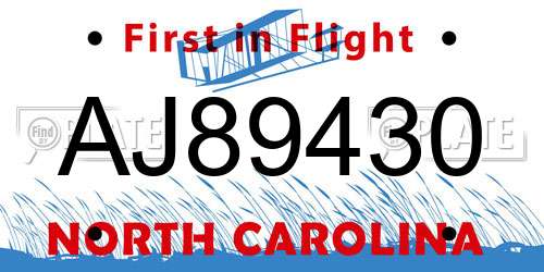 AJ89430 North Carolina License Plate