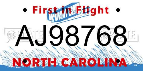 AJ98768 North Carolina License Plate