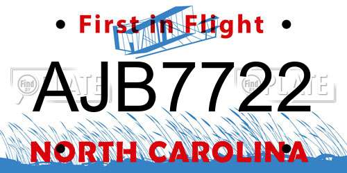 AJB7722 North Carolina License Plate