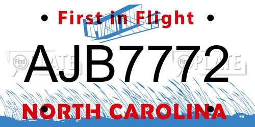 AJB7772 North Carolina License Plate