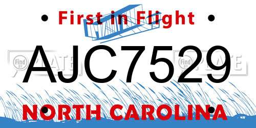 AJC7529 North Carolina License Plate