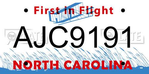 AJC9191 North Carolina License Plate