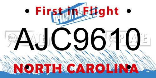 AJC9610 North Carolina License Plate