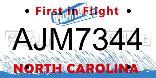 AJM7344 North Carolina License Plate