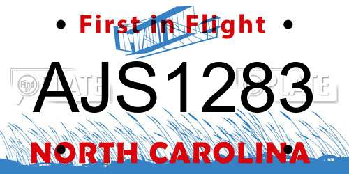 AJS1283 North Carolina License Plate