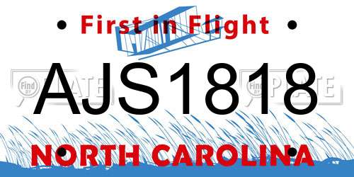 AJS1818 North Carolina License Plate