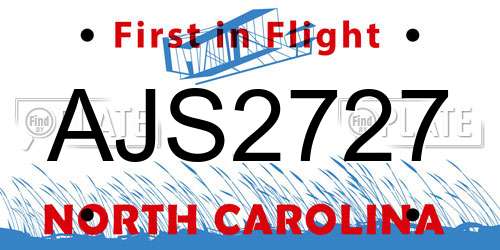 AJS2727 North Carolina License Plate