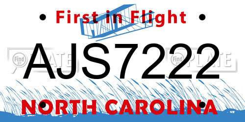 AJS7222 North Carolina License Plate