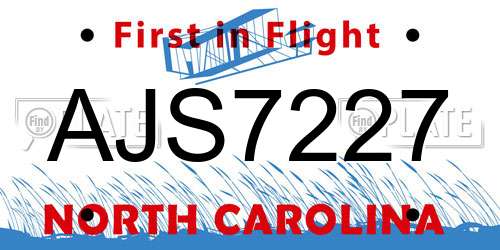 AJS7227 North Carolina License Plate