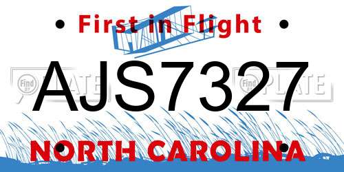 AJS7327 North Carolina License Plate