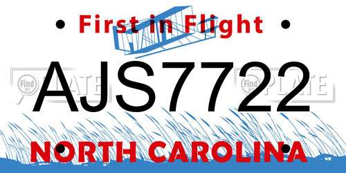 AJS7722 North Carolina License Plate