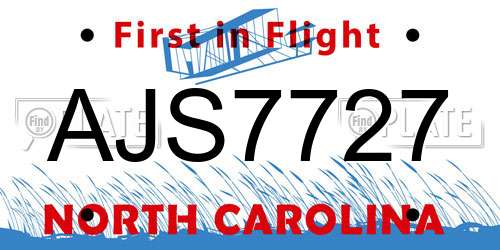 AJS7727 North Carolina License Plate