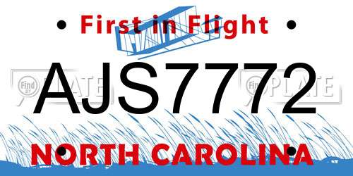 AJS7772 North Carolina License Plate