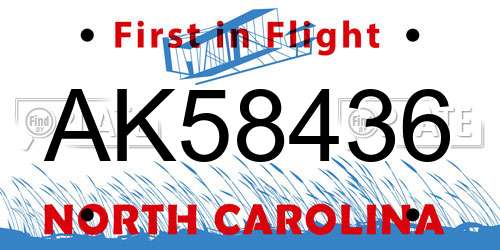 AK58436 North Carolina License Plate