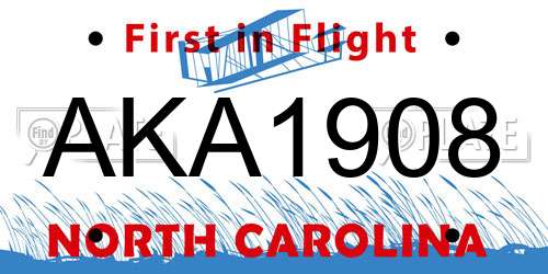AKA1908 North Carolina License Plate