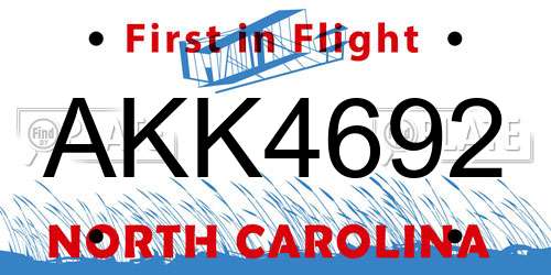 AKK4692 North Carolina License Plate