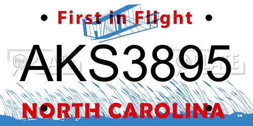 AKS3895 North Carolina License Plate