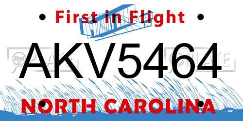 AKV5464 North Carolina License Plate