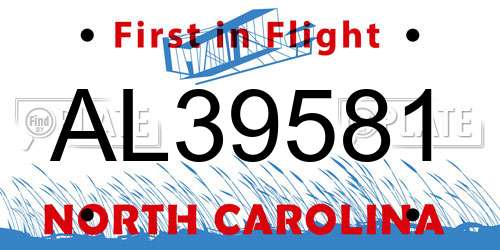AL39581 North Carolina License Plate