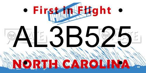 AL3B525 North Carolina License Plate
