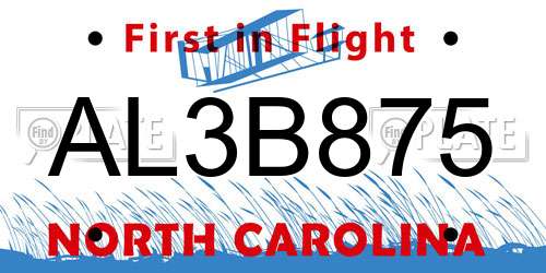 AL3B875 North Carolina License Plate