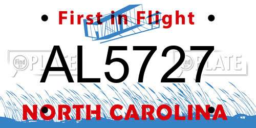 AL5727 North Carolina License Plate