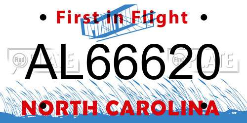 AL66620 North Carolina License Plate